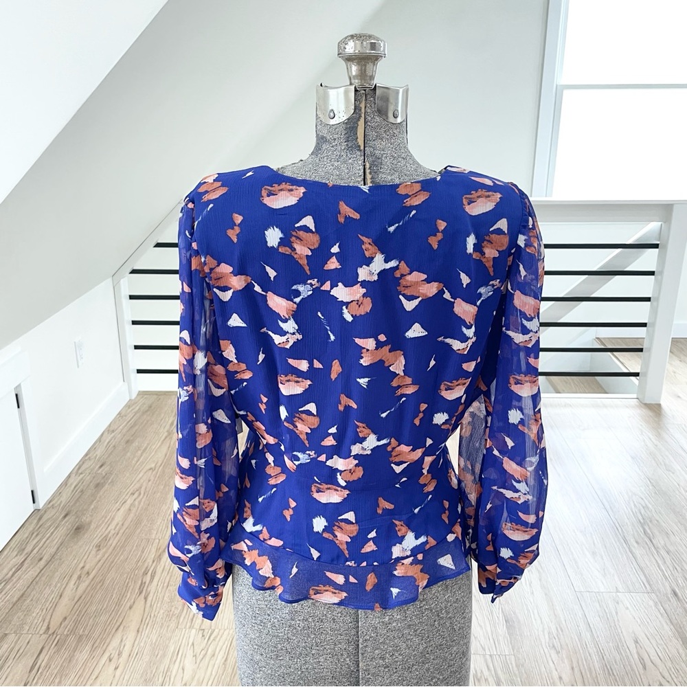 PXS PM NWT Royal blue and coral pink cropped style sheer long sleeve blouse - Picture 10 of 11